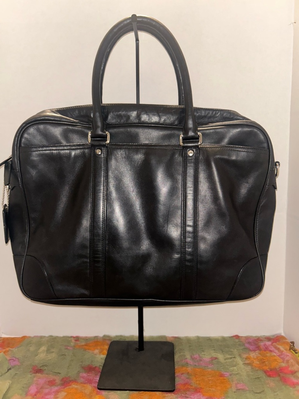 Coach Sleek Black Leather Men's Briefcase Tote - Picture 3 of 15